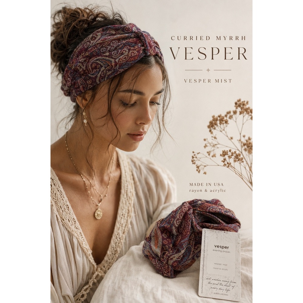 Curried Myrrh Vesper Mist Tapestry Headwrap Turban Boho Paisley Made in USA NWT
